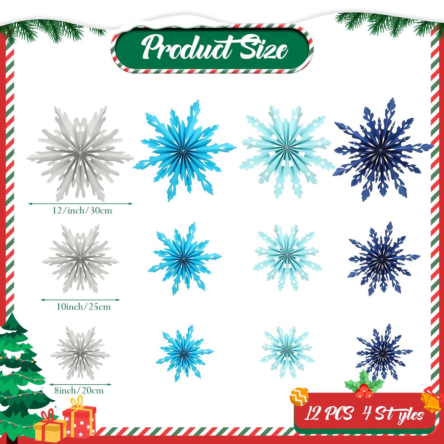 Fuyoooo 12 Pcs Snowflakes Hanging Decorations Blue Purple White Paper Fans Hollow Snowflakes Ceiling Hangings Decor Ice Birthday Fans Decor for Wedding Birthday Holiday Party Decoration(Blue)
