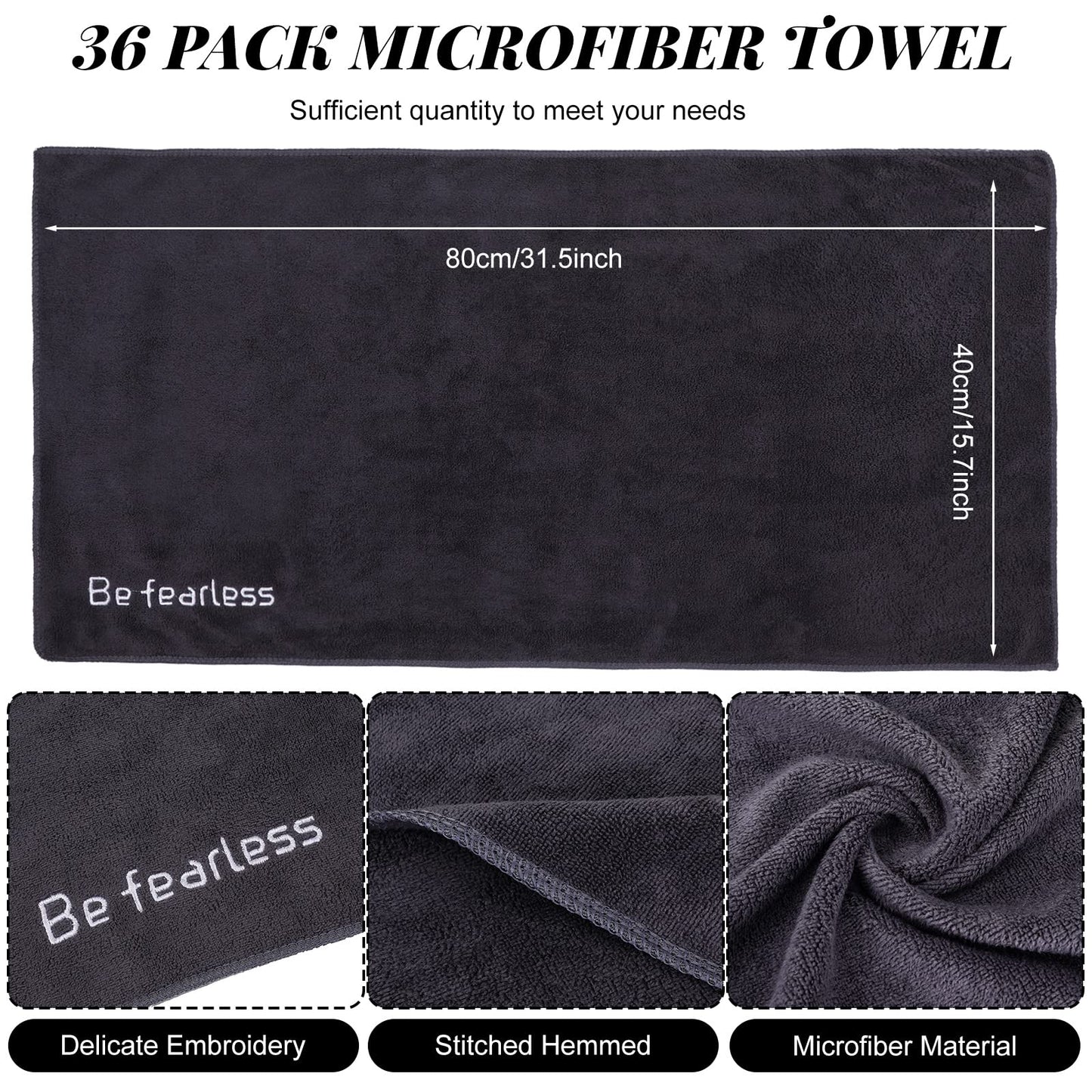 Newwiee 36 Pcs Microfiber Gym Towels for Exercise Fitness Bulk 32 x 16 Inch Soft Quick-Drying Sweat Absorbent Yoga Towel for Women Men Be Fearless Sport Towel for Cycling, Swimming, Workout, Camping