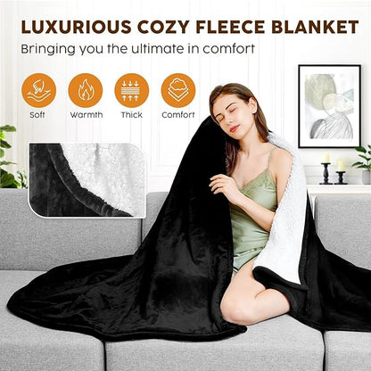 HYLEORY Heated Electric Blanket Twin 62"x84" Soft Fleece & Flannel with 5 Heating Levels & 10 Hours Timer Auto Shutt Off, ETL Certified, Washable，Heated Blanket for Body-Black