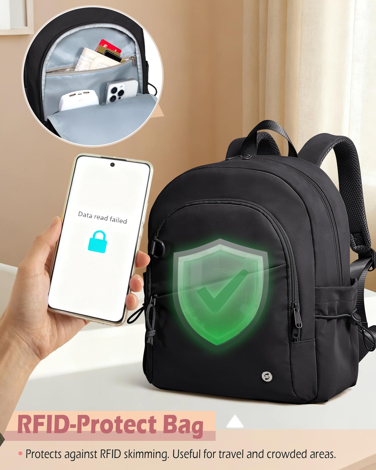 Smasrob Women Mini Backpack with Wet Pocket and RFID Blocking Pocket, Small Backpack Purse for Gym, Work, College or Travel, Pink