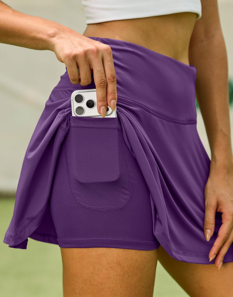 SANTINY Pleated Tennis Skirt for Women with 4 Pockets Women's High Waisted Athletic Golf Skorts Skirts for Running Casual (Dark Purple_XXL)