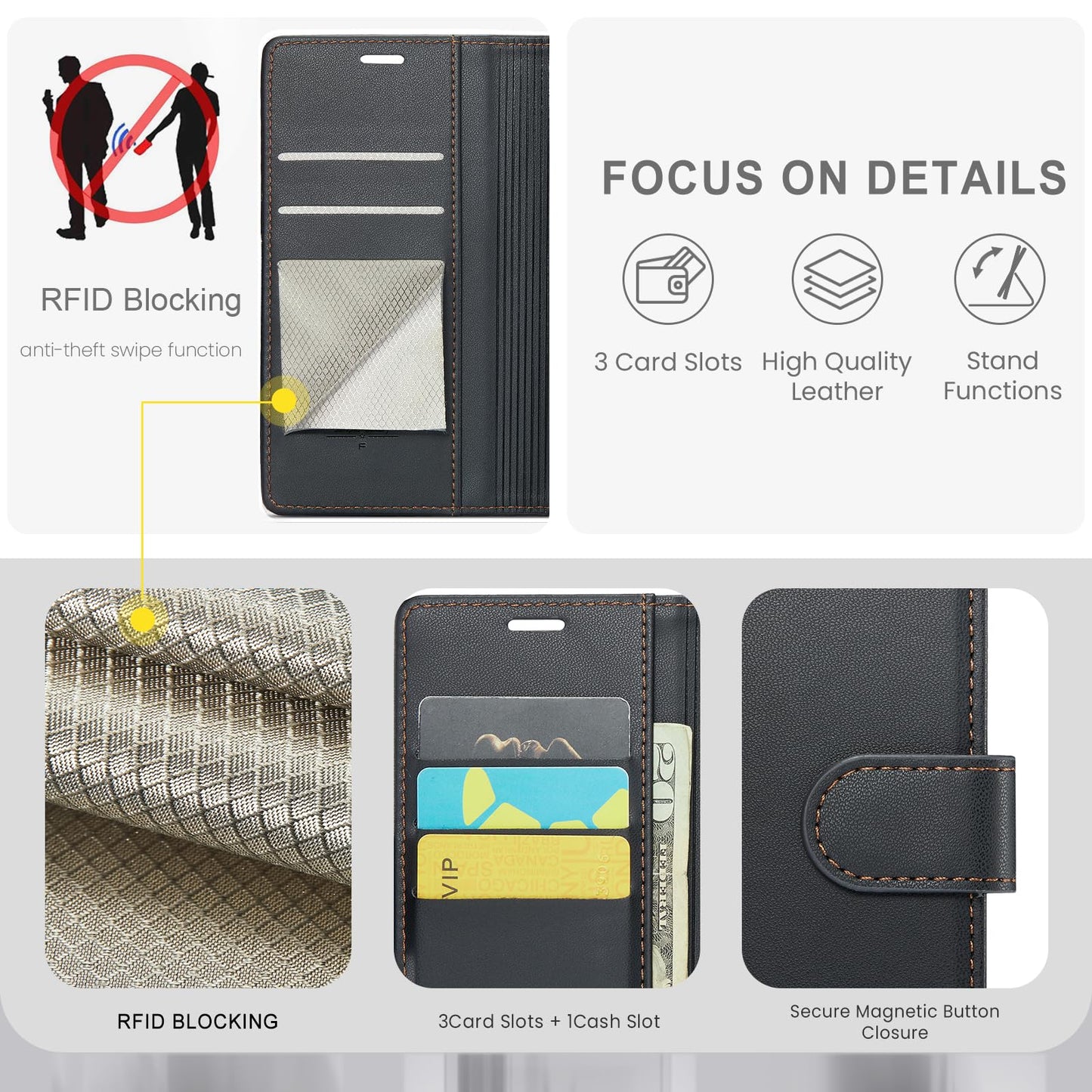 FLIPALM Wallet Case for Samsung Galaxy S24 Ultra, RFID Blocking Credit Card Holder, PU Leather Folio Flip Kickstand Protective Shockproof Cover for S24 Ultra (Black, for S24 Ultra - 6.8")