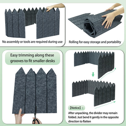 BXI Foldable Felt Desk Divider, 16.5 x 86 Inches Non-Tip Privacy Panel Partition, Versatile Cubicle Shield with Clips for Hanging Notes & Items, Acoustic Table Screen for Office Home Classroom