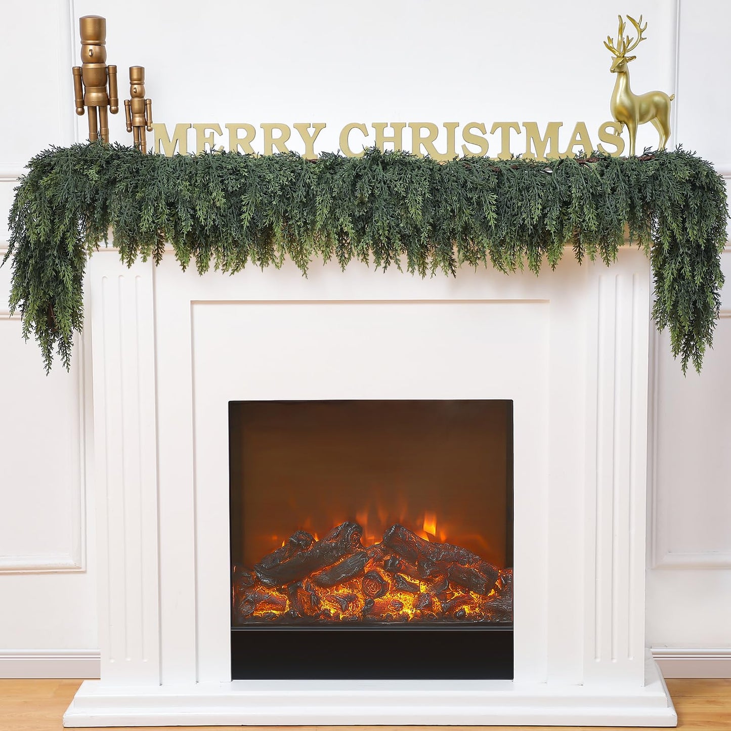 Waydress 1 Pcs 6 Feet Christmas Cedar Garland - Thick & Lush Realistic Artificial Green Faux Cedar Pine Needles Garland for Christmas Winter Home Mantel Fireplace Holiday Party Decor