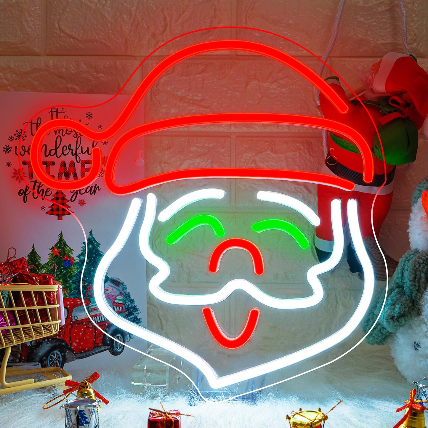ineonlife Santa Claus Neon Sign Merry Christmas Led Light Up Christmas Neon Signs for Wall Decor Acrylic Board Santa Claus Decor Suitable for Party Indoor Bedroom Gifts