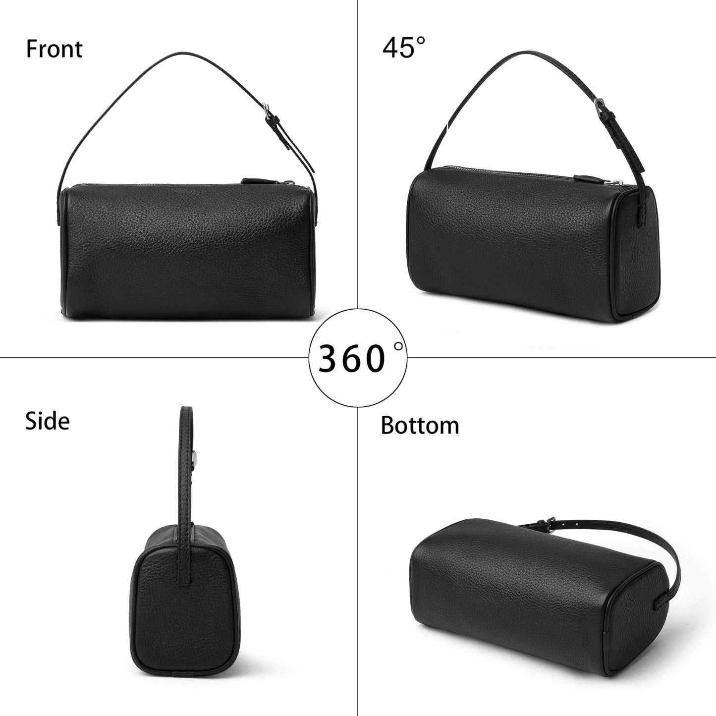 DAILANDO Small Leather Top Handle Tote Purse Designer Mini Barrel Boston Crossbody Bag Cylinder Shoulder Handbags for Women (Black)