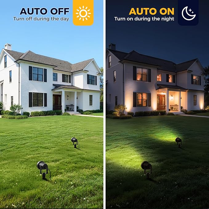L LOHAS LED Outdoor Landscape Lighting, Auto On/Off 3000K Low Voltage Landscape Lighting, IP66 Waterproof Spot Lights for Yard, Outside, Garden, House, Pathway, Plant, Holiday Decor (8 Pack)