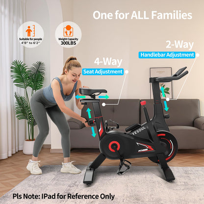 YESOUL Exercise Bike for Home – Silent Magnetic Resistance Stationary Bike with Stable Triangle Frame, 300 lbs Capacity, Dual-Stage Drive & Alloy Flywheel, Smart App with Scenic Routes & Live Classes