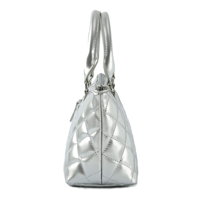Sachi La Soir'ee Faux Leather Insulated Wine Purse Clutch Tote Handbag | Stylish Women's Wine Carrier Cooler Bag (Silver Quilted)