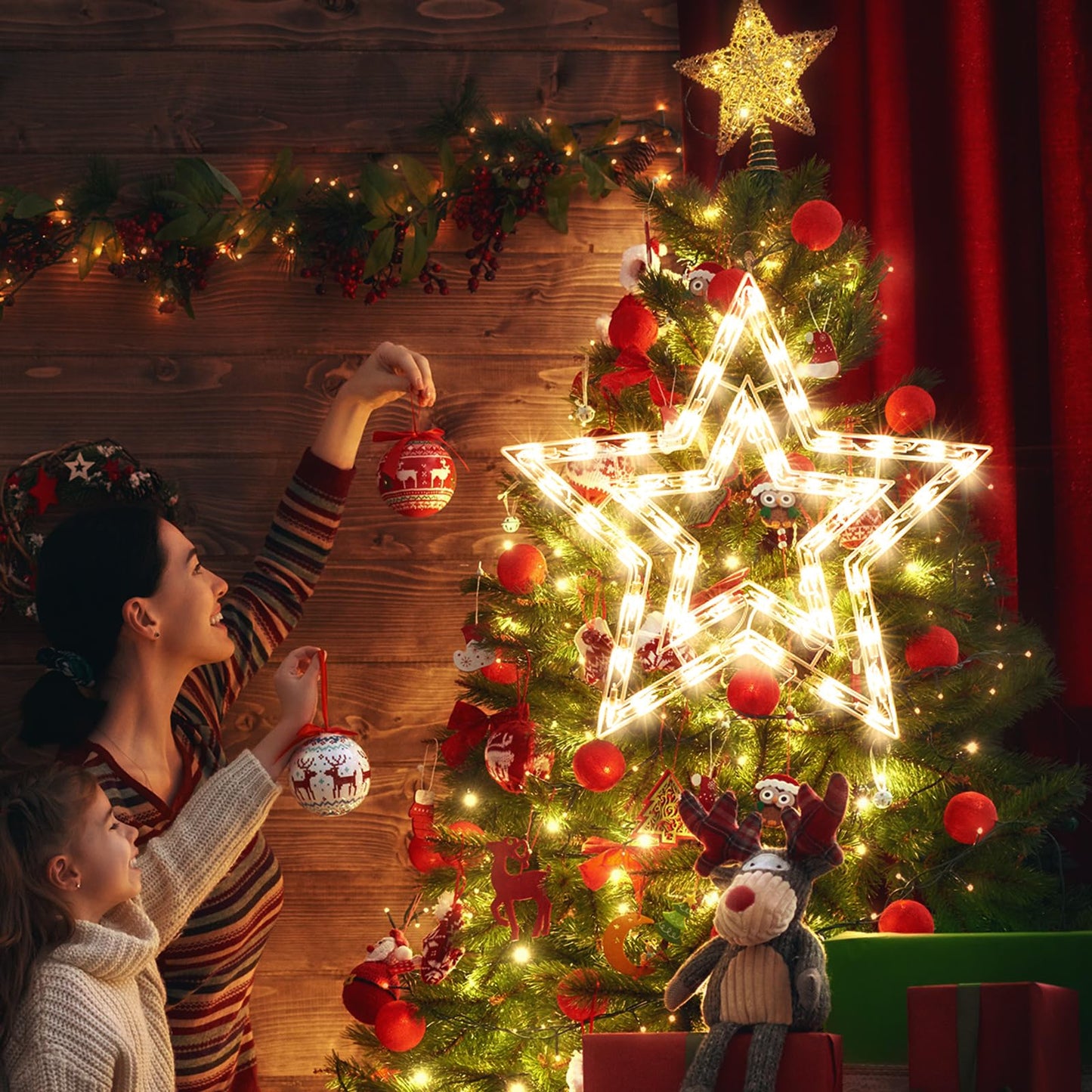 LAMPHOME 14Inch Christmas Star Light,Star Decoration Lights,Christmas Window Silhouette Lights,Double Side Sign Lamp Decoration for Holiday Indoor Wall Door Glass Decorations