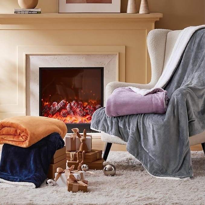 Bedsure GentleSoft Sherpa Fleece Throw Blanket for Couch - Thick and Warm Christmas Blanket for Winter, Soft Fuzzy Plush Throw Gift for Women, Grey, 50x60 Inches