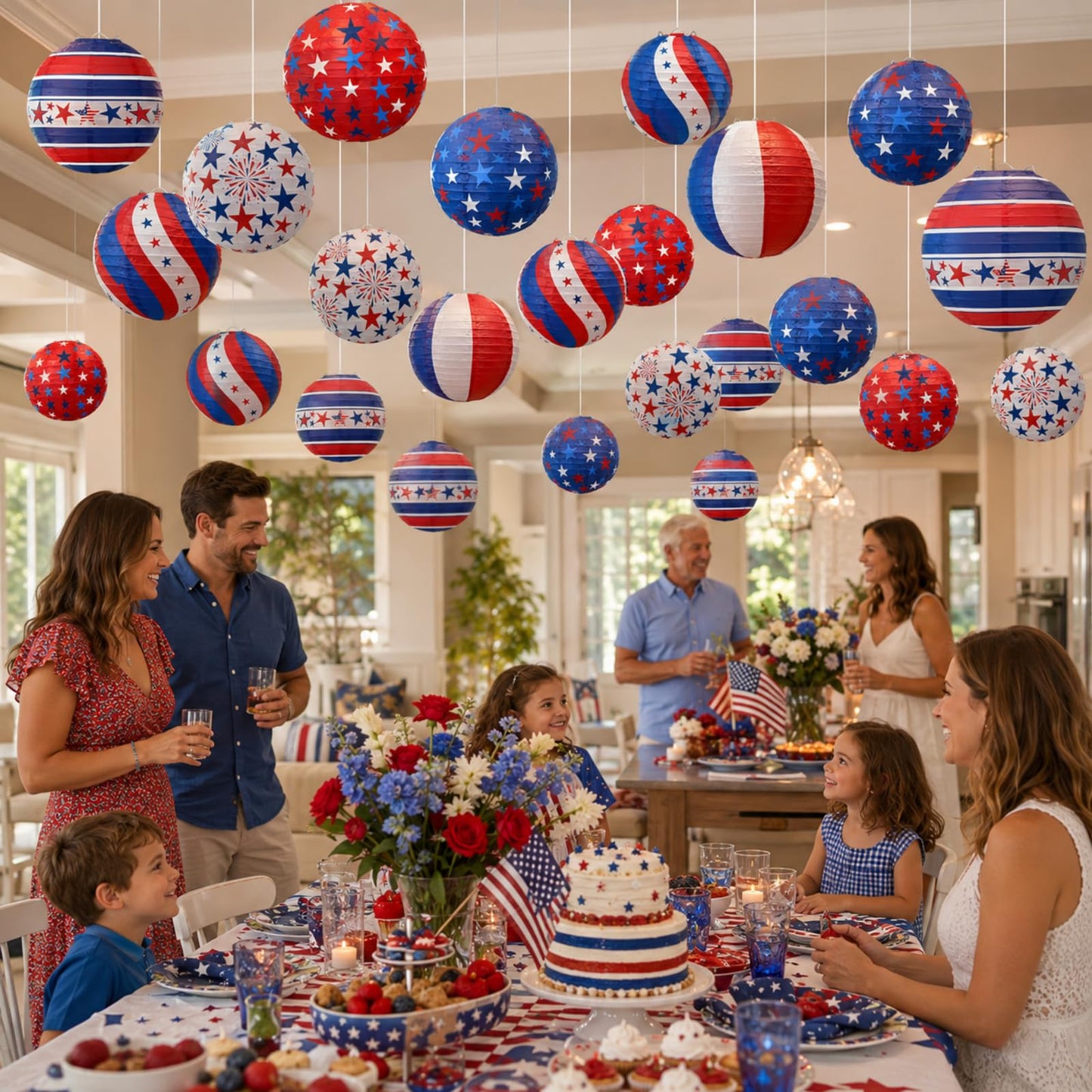 ADLKGG 4th of July Independence Day Paper Lanterns Party Decorations for Patriotic American Stars and Stripes Blue Red Memorial Day Decorations, Citizenship Party Decorations, Labor Day, 12PCS