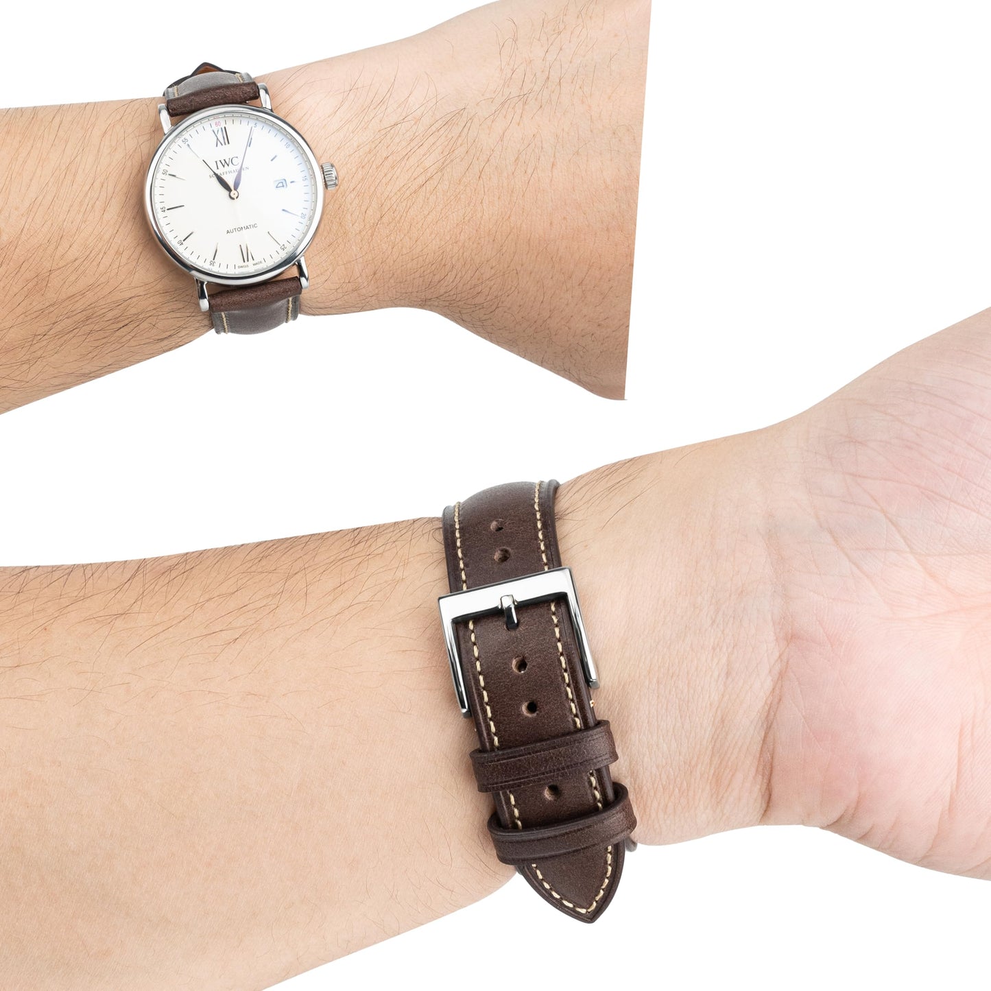 Gomvadr Vintage Genuine Top Grain Leather Watch Strap Quick Release, 18/19/20/21/22/24mm, Silver/Black Buckle, Universal Fit Unisex for Daily Wear (Coffee Brown with Silver Buckle, 18mm)