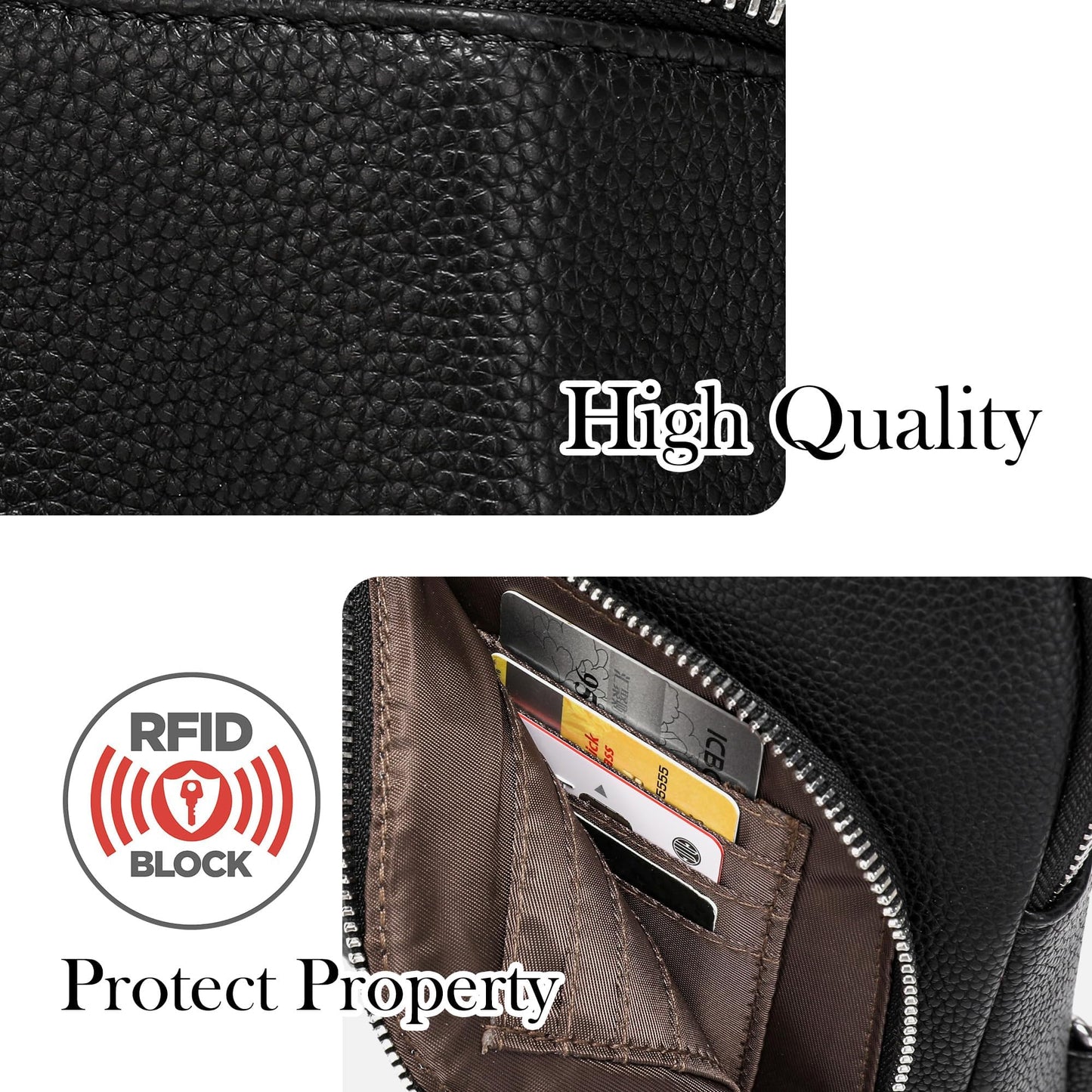 INICAT RFID Blocking Sling Bag, Anti Theft Crossbody Bag for Women Compact Travel Purses Vegan Leather (Black)