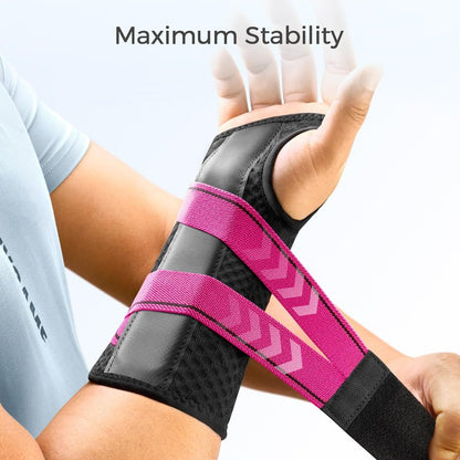 FREETOO Carpal Tunnel Wrist Brace Night Support Fit Right Hand for Work, Pain Relief Wrist Splint for Tendonitis, Arthritis, Wrist Stabilizer Brace Fit Women Men for Sleeping (L/XL, Black/Pink)