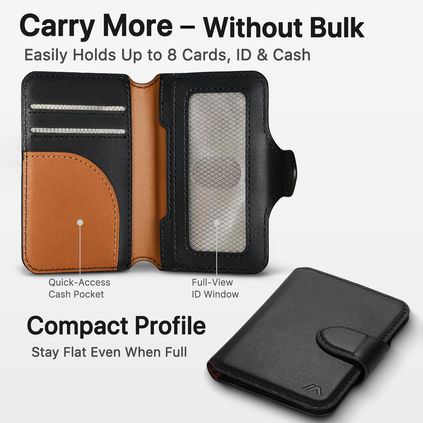 MEFON for MagSafe Wallet, Magnetic Phone Wallet RFID Blocking, Slim 5-8 Card Holder with Cash Slot & Clear ID Window, Minimalist Mag Safe Wallets for iPhone 17/16/15/14/13/12 Series, Midnight Black
