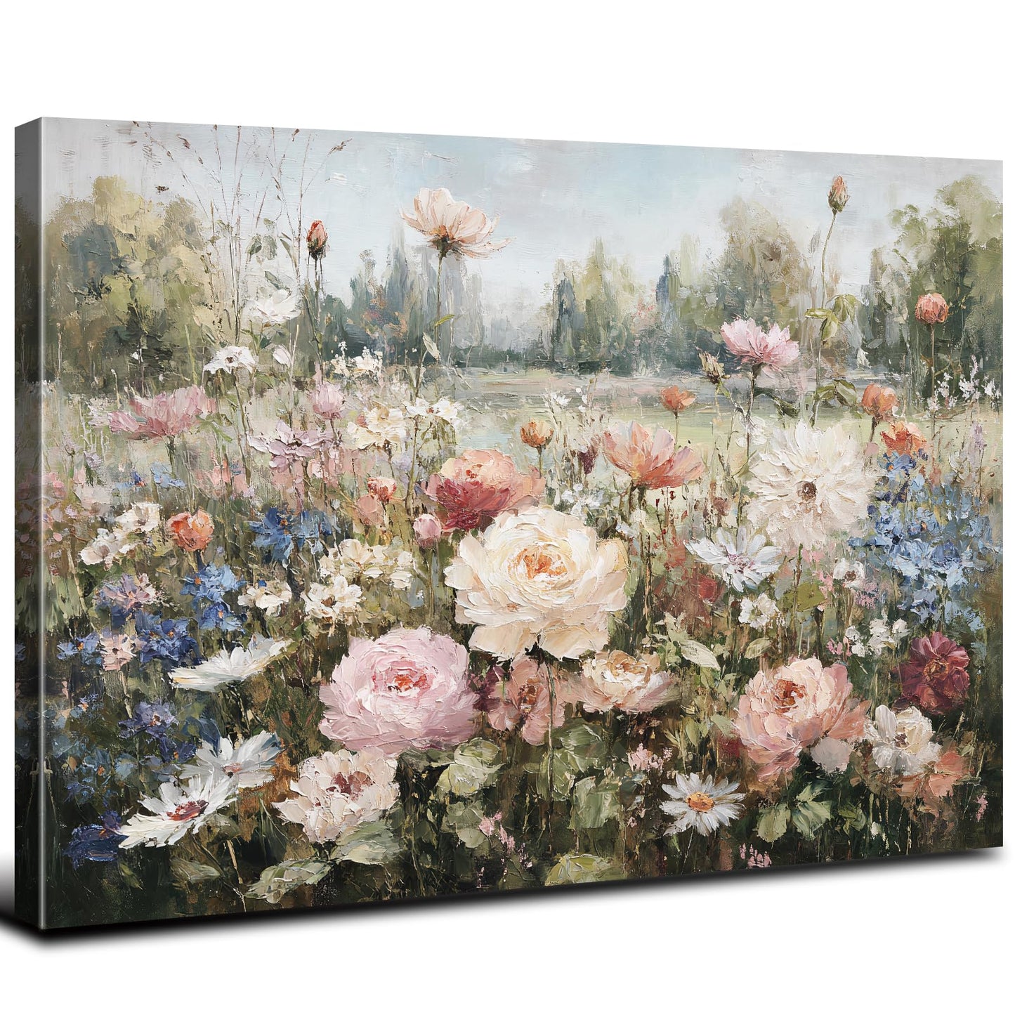 Abstract Floral Wall Art Pink Roses Wall Decor for Bathroom Rustic Farmhouse Flowers Canvas Pictures Nature Floral Landscape Paintings Poster Modern Botanical Aesthetic Artwork Home Decoration 12x16"