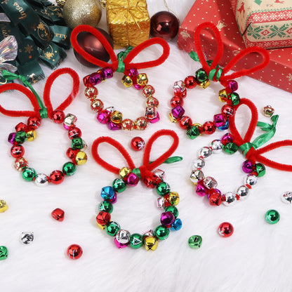 Christmas Crafts, Christmas Beads and Jingle Bells Set, DIY X-mas Ornament Kit Including 20 pcs Mixed X-mas Beads and 40 pcs Bells, DIY Ornaments for Kids, Holiday Party Christmas Tree Decoration