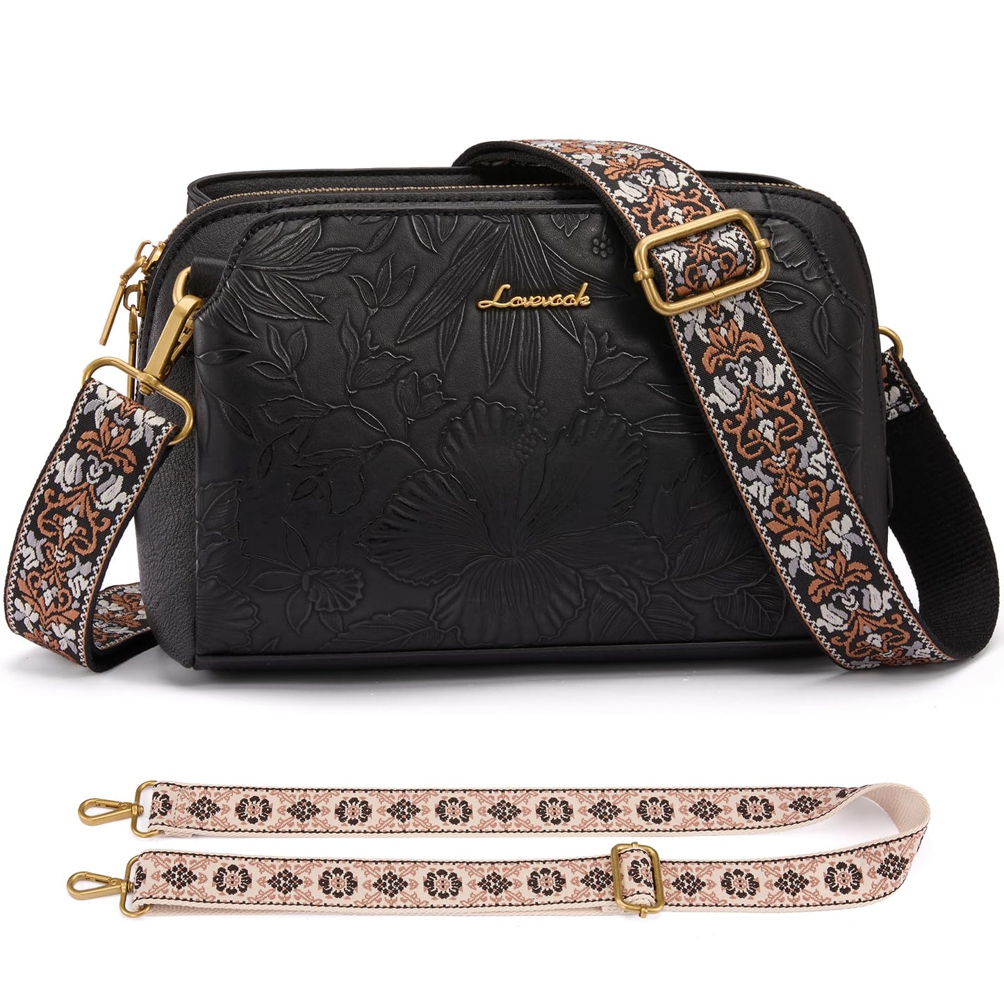 LOVEVOOK Crossbody Bags for Women with 2Pcs Adjustable Strap, Leather Small Purses with RFID Blocking Slots, Shoulder Handbag