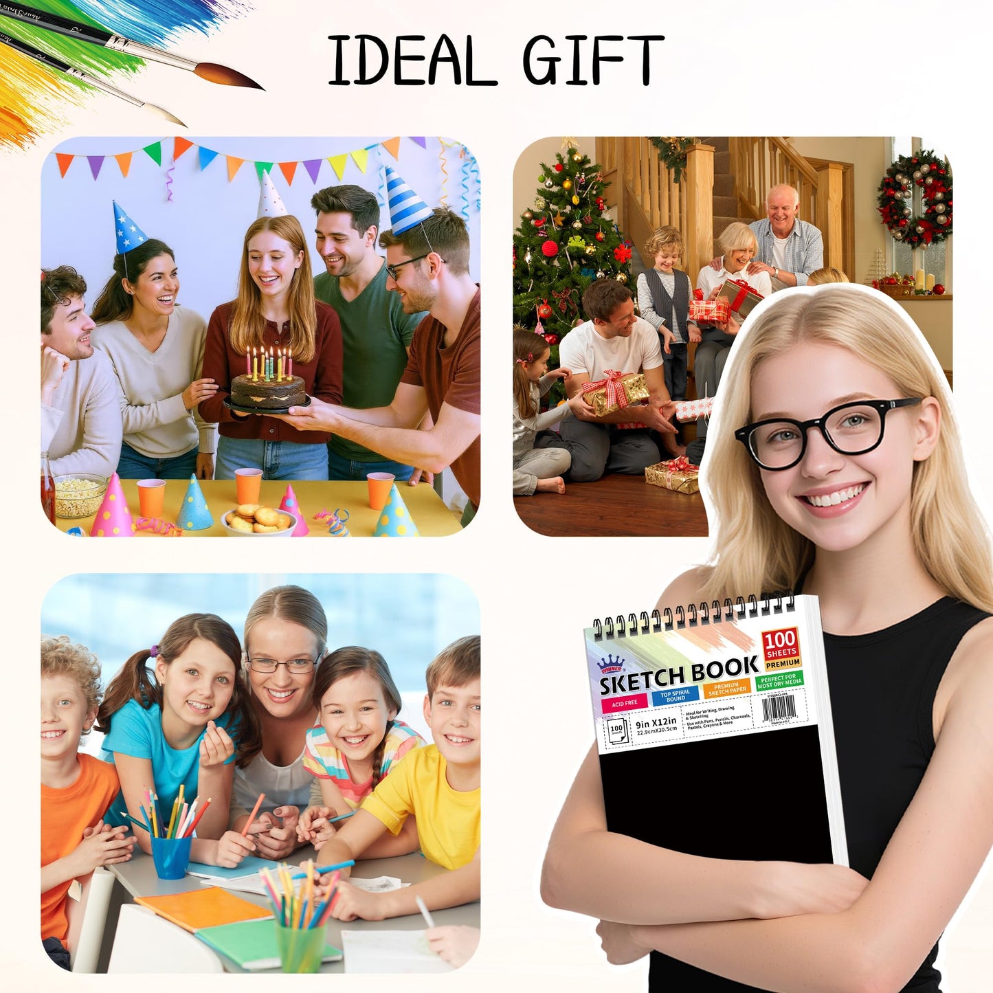 WINNER 9" x 12" Sketch Book 4 Pack, 400 Sheets Spiral Bound Art Sketchbook, 68lb/100gsm White Acid Free Drawing Pad, Sketching Drawing Writing Sketch Pad, Art Supplies for School, Kids, Adults &Teens