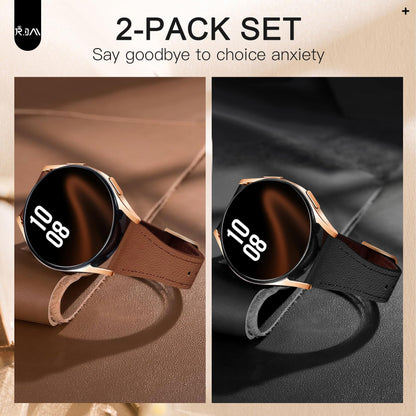 JR.DM 2 Pack Slim Leather Bands Women Compatible with Samsung Galaxy Watch 7/6/5/4/Active 2/4 Classic/6 Classic/5 Pro/FE 40mm 42mm 43mm 44mm 45mm 46mm 47mm, Top Leather Soft Watch Thin Straps，20mm