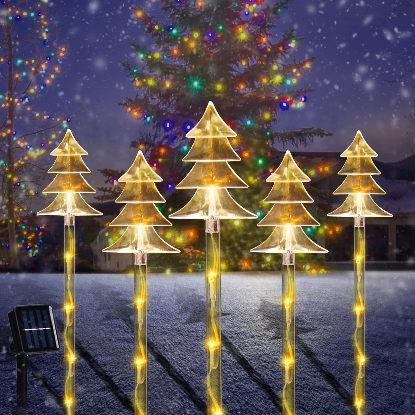 ILLUMINEW Christmas Solar Stake Lights, 5 Pack Waterproof Landscape Christmas Lights, Pathway Christmas Decorations, LED Lights for Yard Lawn Patio Walkway Decor (5PCS Tree-Warm White)
