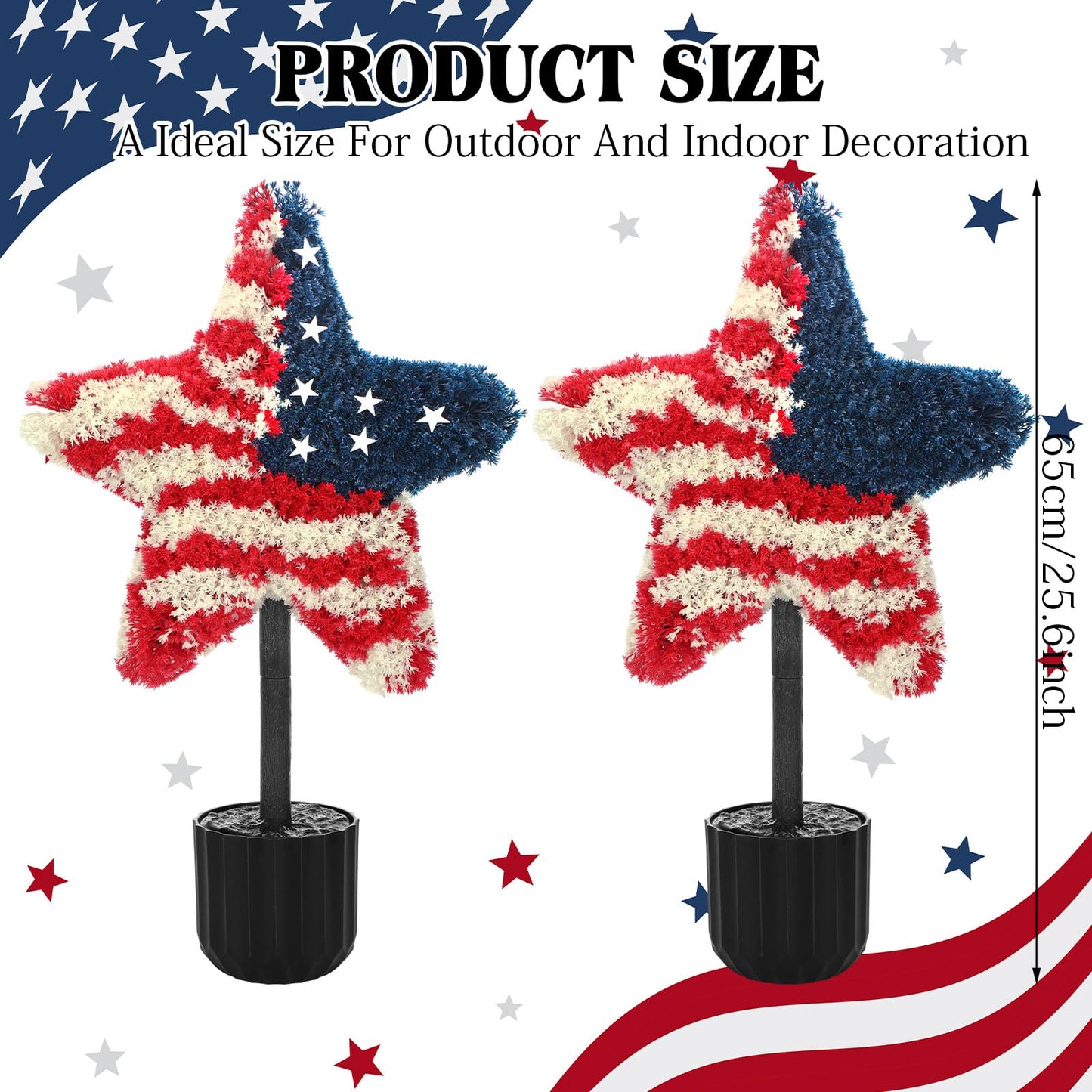 Sureio 2 Pack Patriotic Front Porch Decorations 25.6 Inch Red White Blue Star Topiary Trees for 4th of July Outdoor Decor Front Door Entryway Garden Independence Day