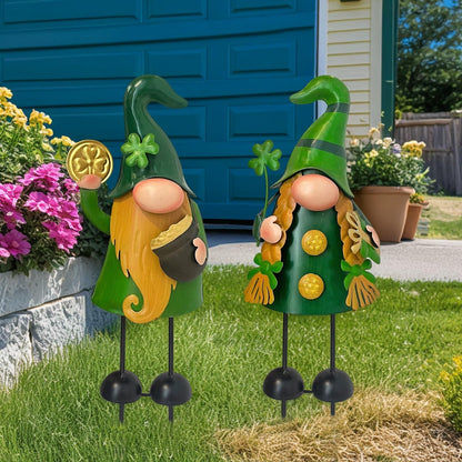 HONGLAND 18 Inch Spring Gnomes Outdoor Decor, 2Pcs Metal Gnomes Garden Stakes, Gnome Gifts for Women Outside Decorations for Yard Home Garden Lawn Patio