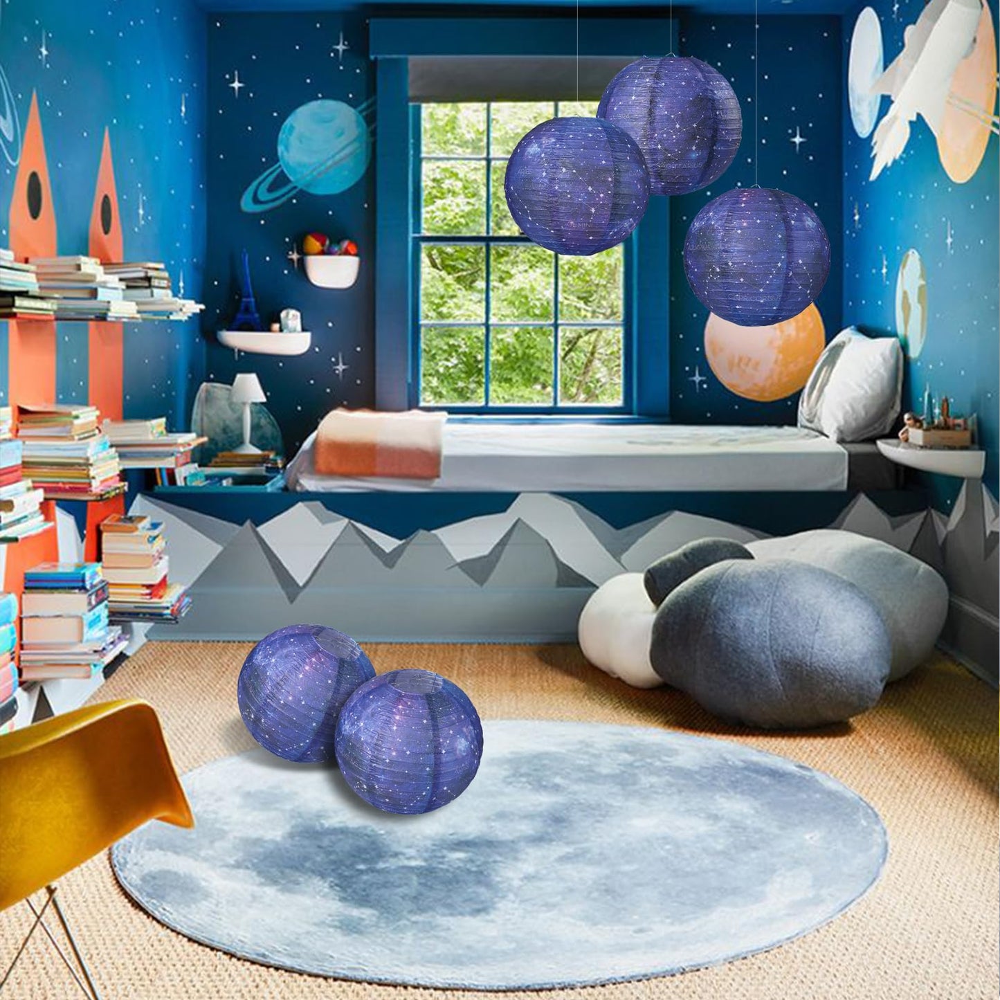 3pcs Galaxy Paper Lanterns with Constellation, 12 inch Space Party Decor, Galaxy Themed Paper Lanterns for Galaxy Party Decorations Party Birthday Room Decorations