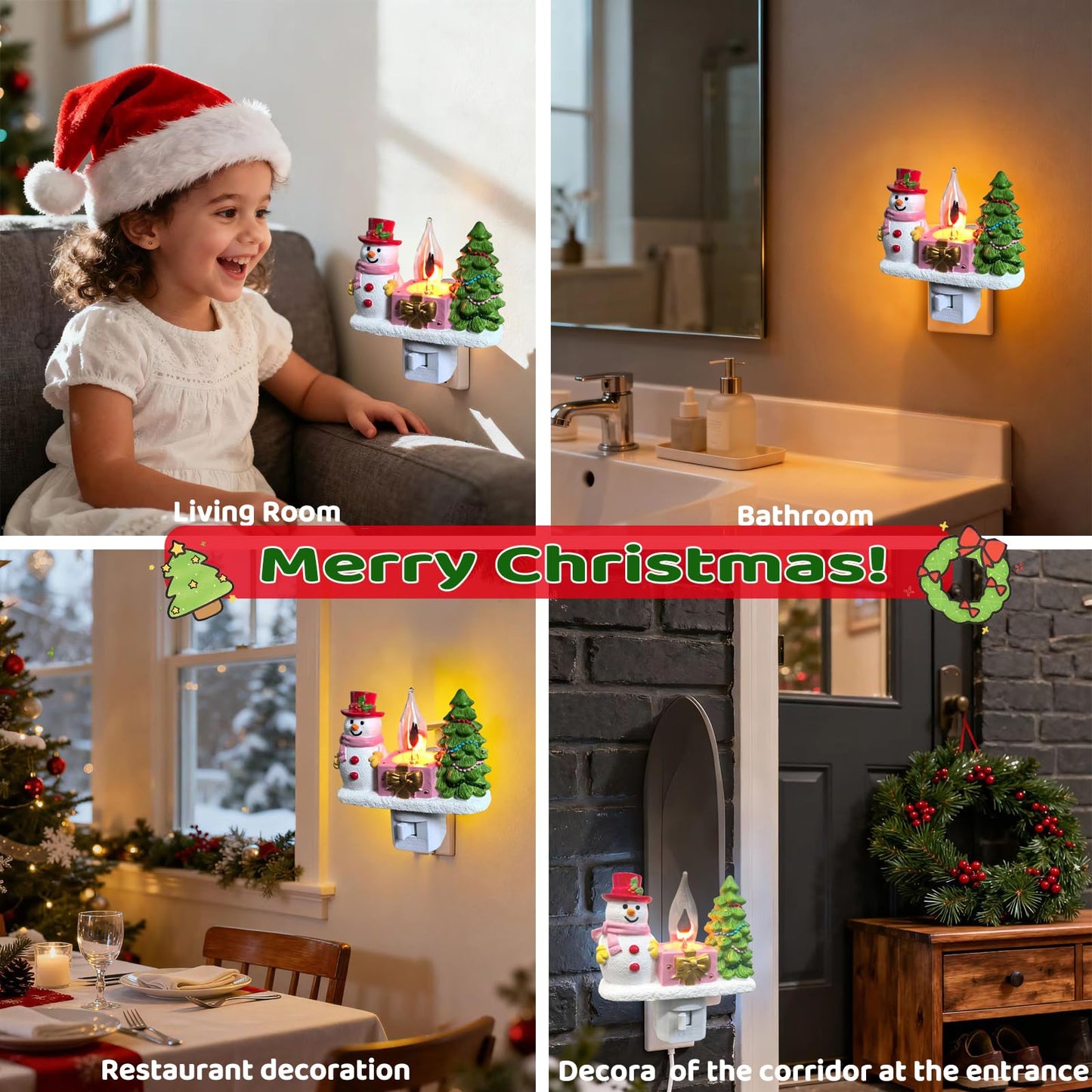 nlaa Christmas Campfire Flickering NightLight,Cute Polyresin Swivel Plug Flickering NightLight,Plug-in Figurine Lamp for Holiday Decor, Indoor Campfire Night Light with Flicker Bulb,Figurine Light