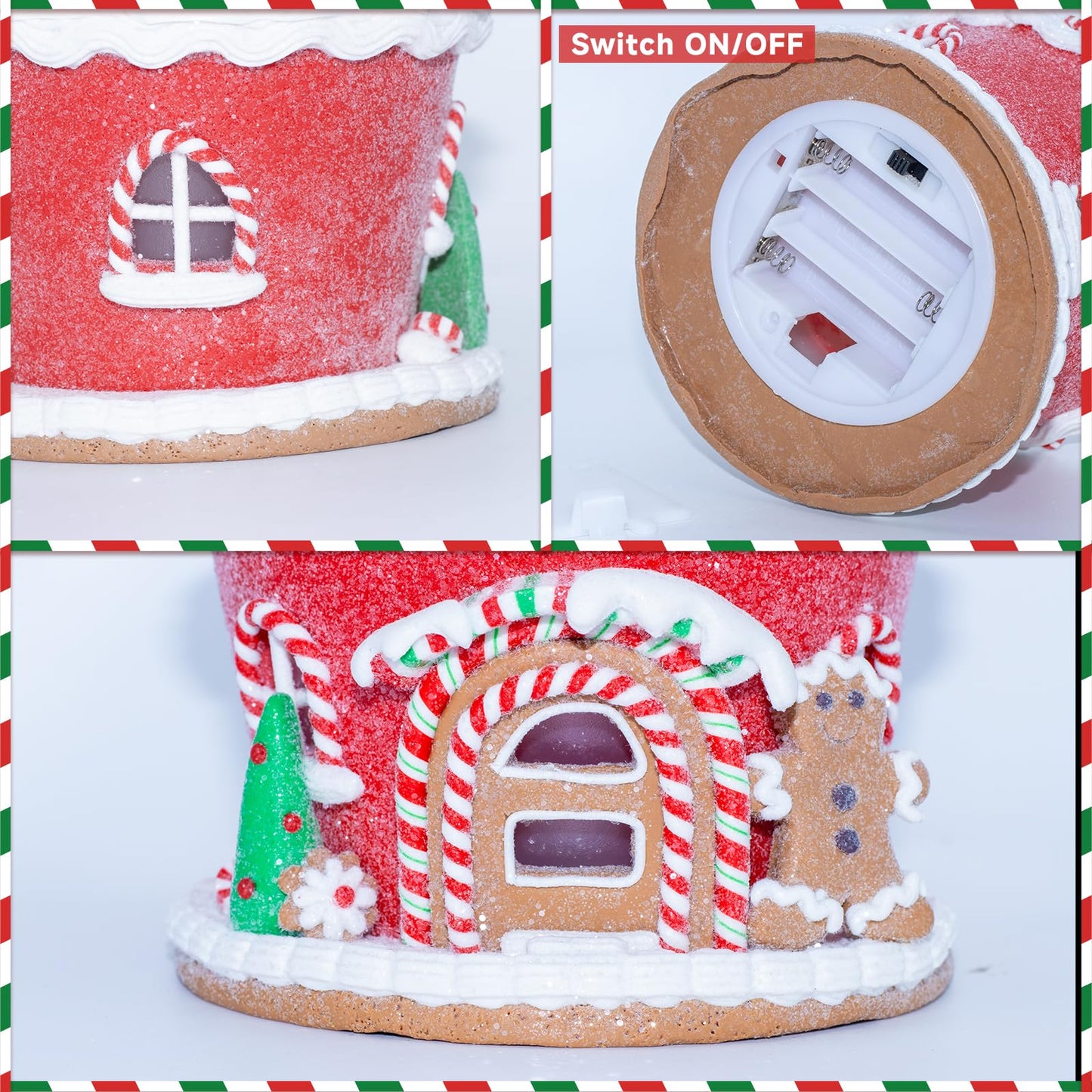 TXXCLOE 6 Inch LED Christmas Gingerbread House, Battery Operated Christmas Decor with Lights, Tabletop Holiday Village House for Home Office Festive Centerpiece Gift