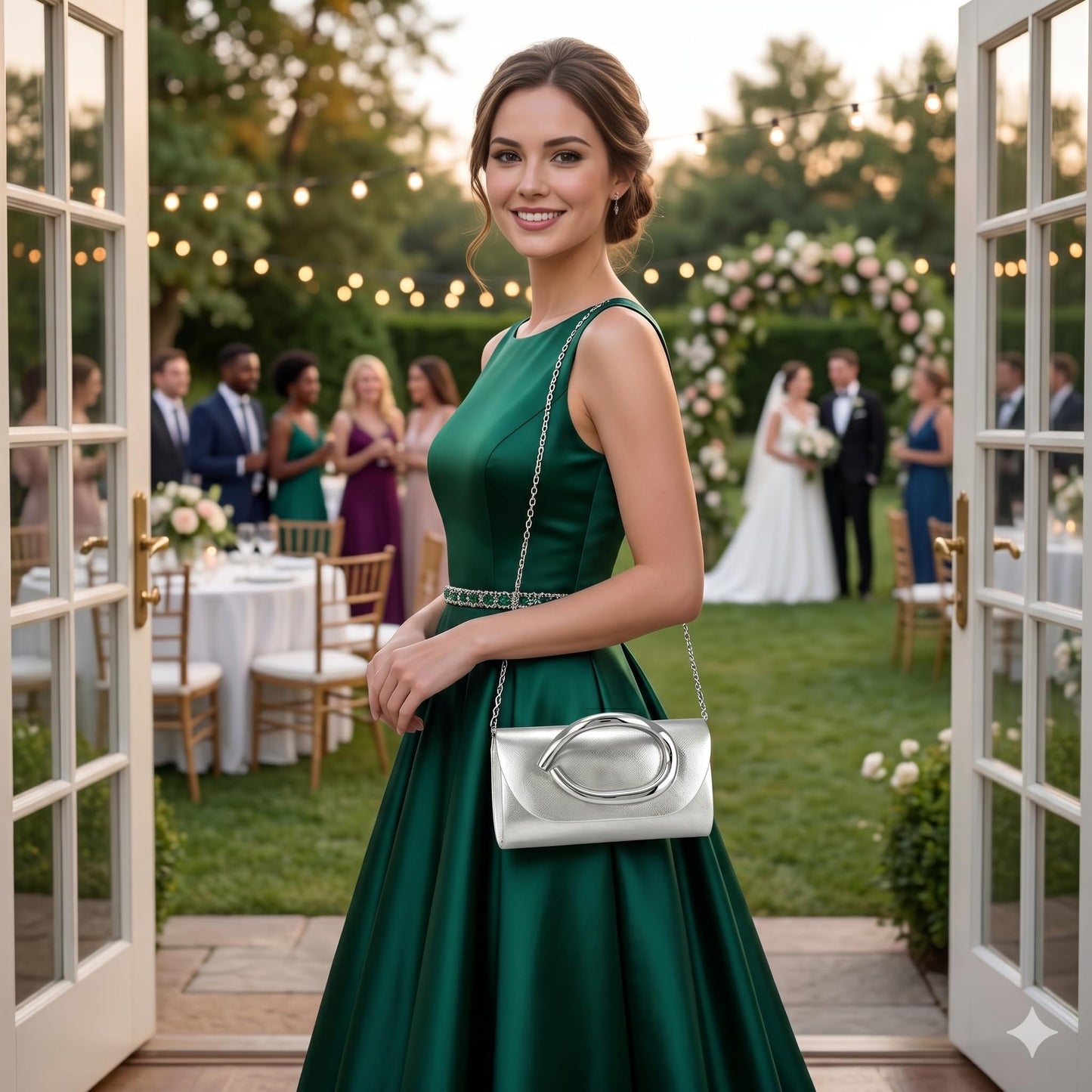 MYHOZEE Clutch Purses for Women Vegan Leather Evening Bag Formal Elegant Wedding Clutch Trendy Gold Handle Purses