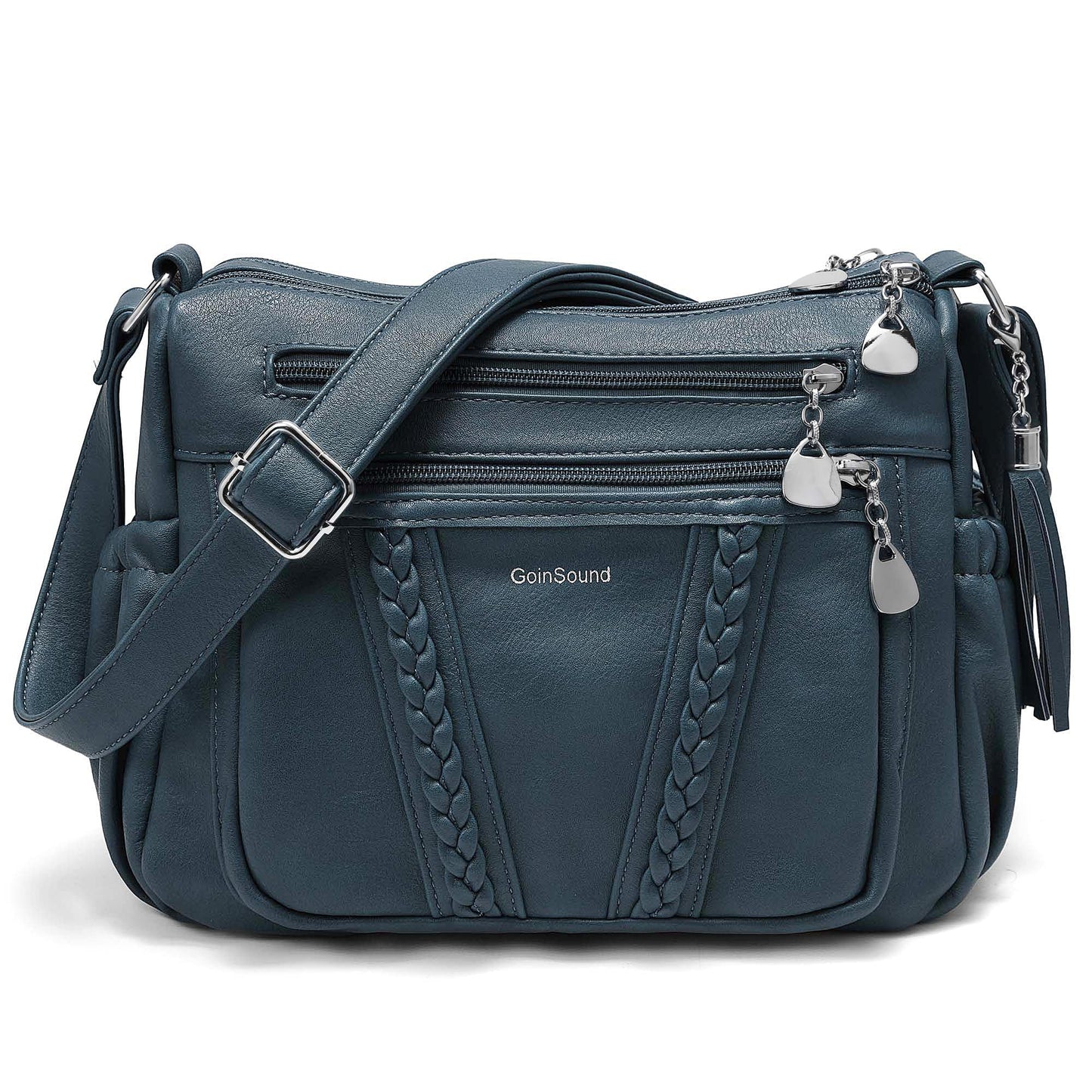 Goinsound Women's Crossbody Bag Soft PU Leather Multi-Pocket Shoulder Bag with Braid & Tassel Detail