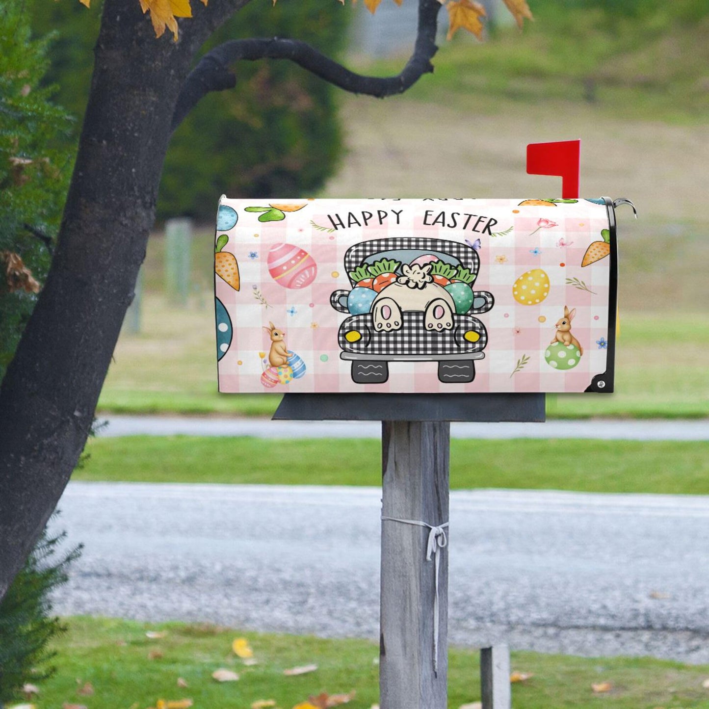 Easter Bunny Black White Buffalo Plaid Mailbox Cover Standard Happy Easter Day Eggs Rabbit Welcome Spring Magnetic Mailbox Covers Garden Yard Porch Mail Boxes Cover Holiday Decorations 21" L x 25" W