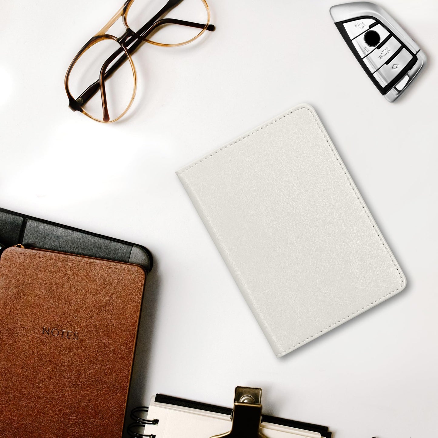 kwmobile Registration and Insurance Holder - Car Document Holder for Vehicle Documents and Cards - PU Leather - Silver