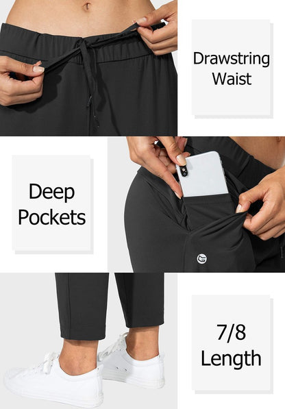 G Gradual Women's Pants with Deep Pockets 7/8 Stretch Sweatpants for Women Athletic, Golf, Lounge, Work (Black, 3X-Large)