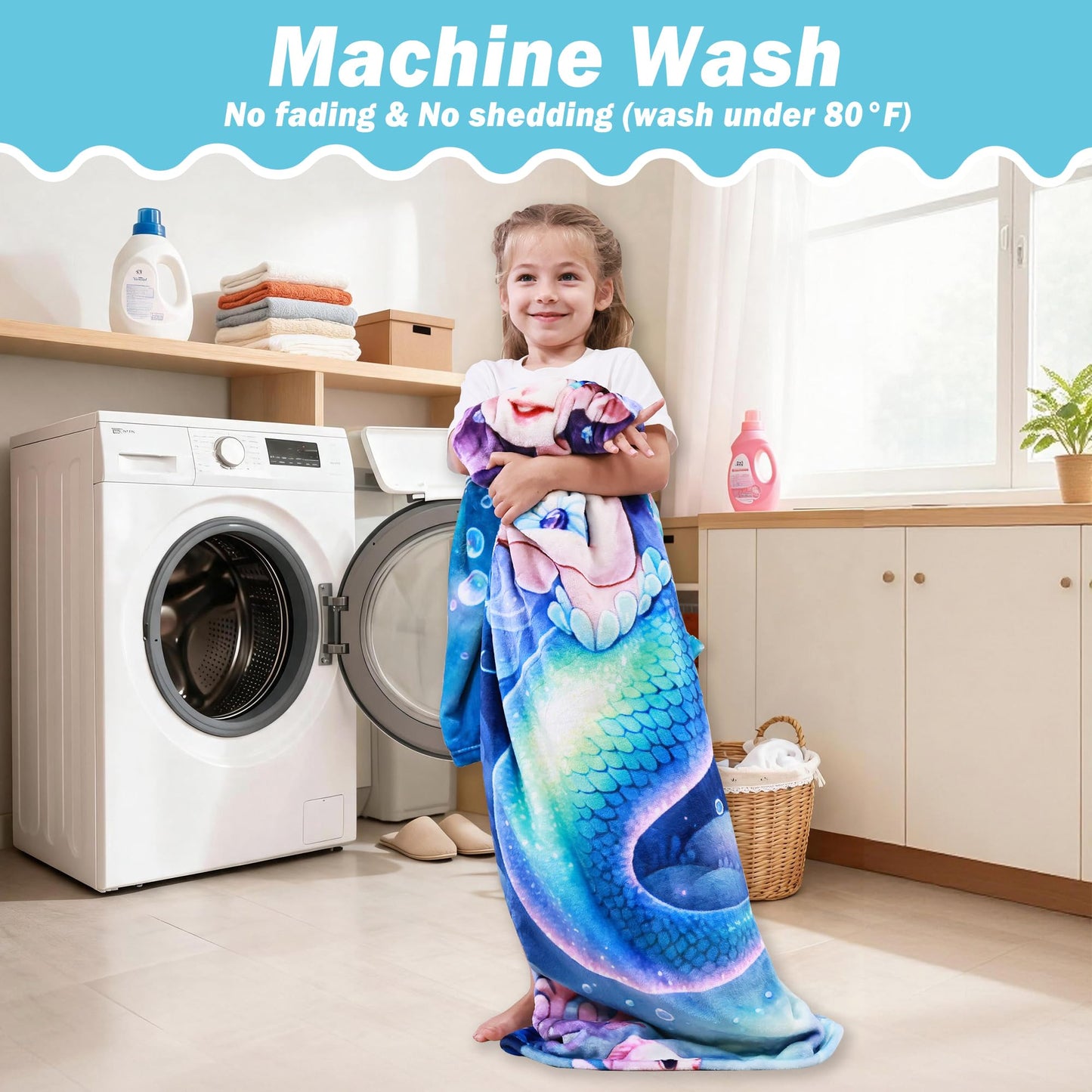 Softan Kids Throw Blanket for Girls & Boys, Warm Soft Toddler Fleece Blankets for Sofa Couch Bed， Cozy Fuzzy Plush Flannel Kids Throw Blanket for Daycare & School - 50x60In Blue Mermaid