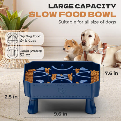 UPSKY Slow Feeder Dog Bowl, 2-in-1 Raised Dog Bowl with Anti-Choking Maze Puzzle, 2-6 Cups Pet Food for Small & Medium Breeds, Interactive Pet Feeder to Slow Eating, Reduce Boredom Blue