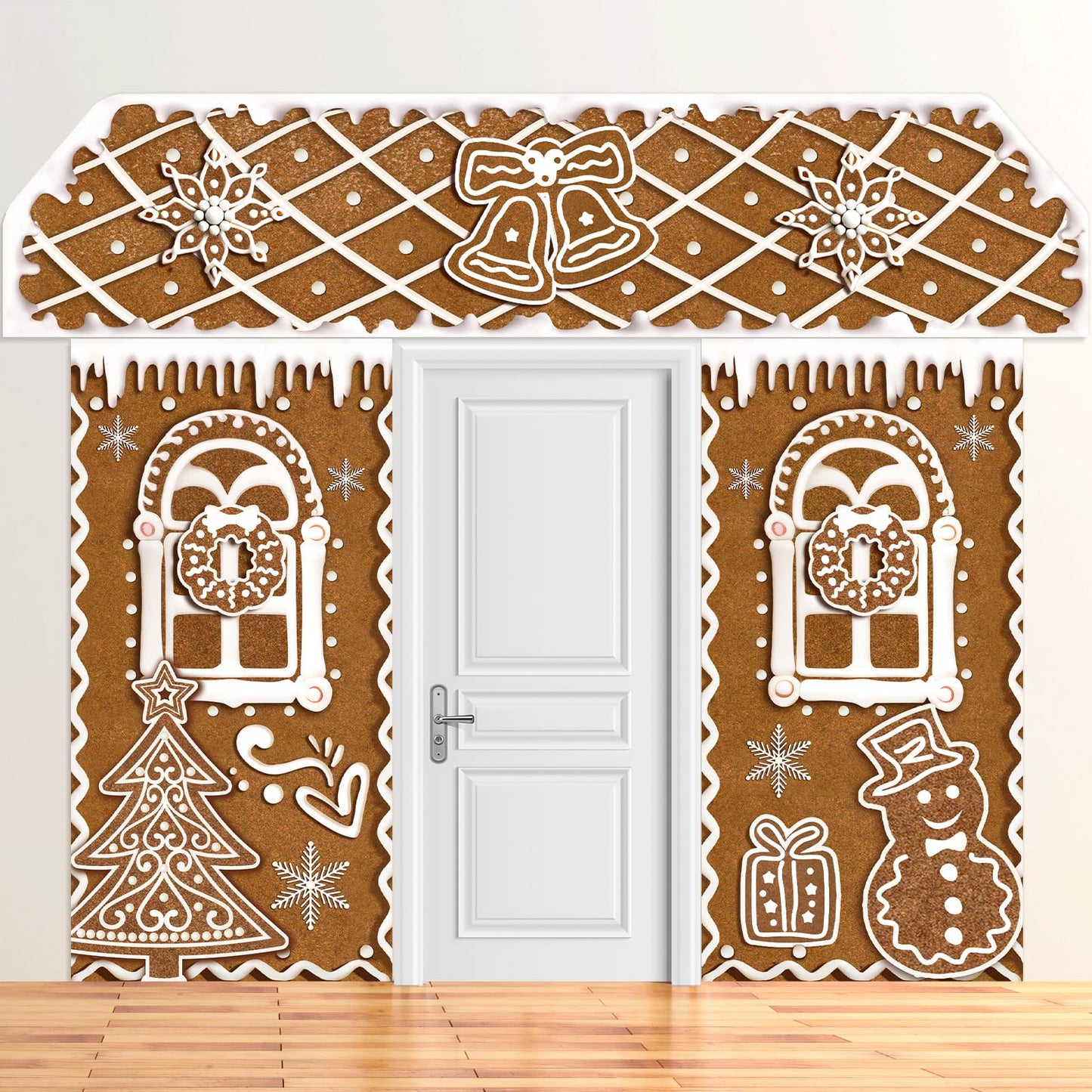HunnmingRe 3 Pcs Christmas Gingerbread House Decorations Gingerbread Door Covers Backdrop Christmas Door Banners for Xmas Holiday Party Photography Photo Background Decor(Snowflakes Style)