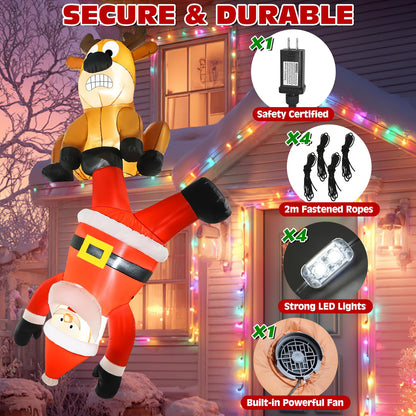 Christmas Inflatable Roof Outdoor Decorations, 8FT Inflatables Reindeer & Climbing Santa, LED Lights Blow up Holiday Hanging Decor for Window Indoor Rooftop Outside Balcony Garden Restaurant Café
