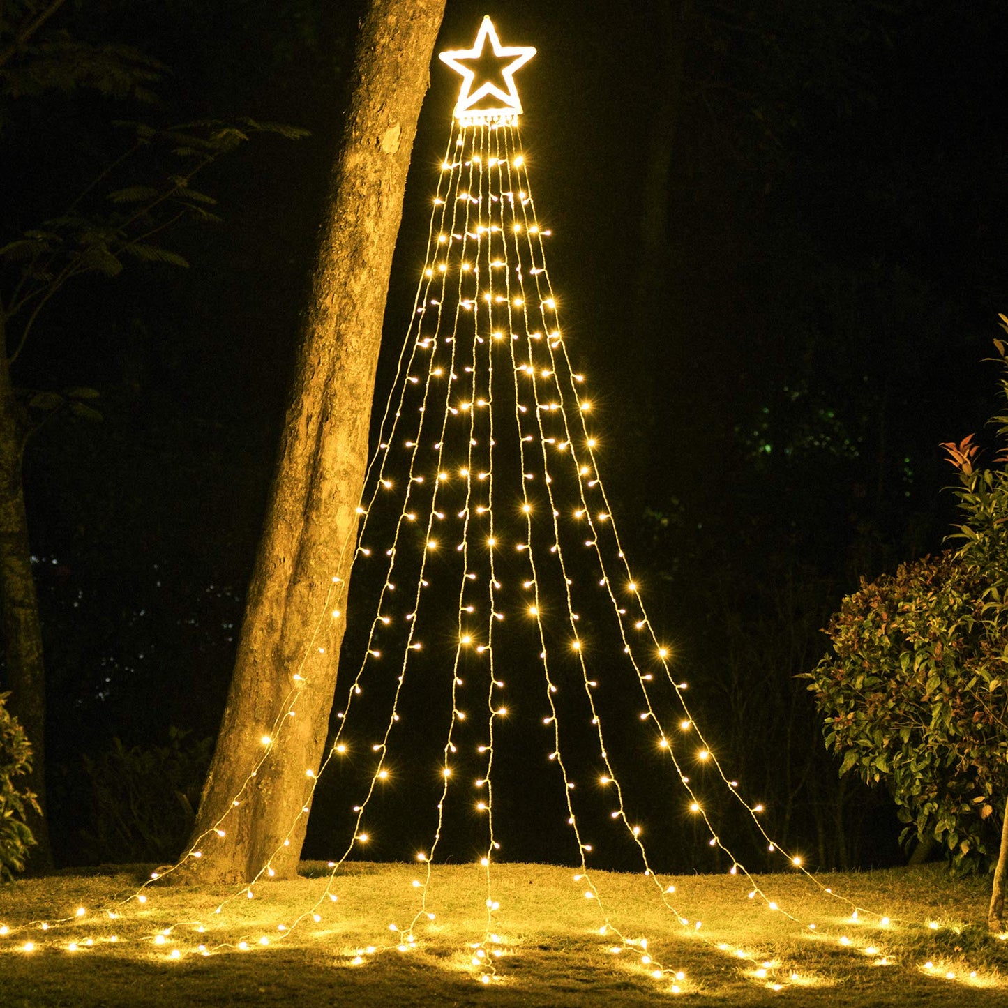 PUHONG Christmas Decoration, Outdoor Star String Lights, Christmas Tree Toppers Lights 320 LED 8 Modes with 12" Lighted Star for Halloween Christmas New Year Holiday Birthday Decor (Warm White)