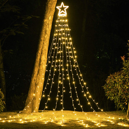 PUHONG Christmas Decoration, Outdoor Star String Lights, Christmas Tree Toppers Lights 320 LED 8 Modes with 12" Lighted Star for Halloween Christmas New Year Holiday Birthday Decor (Warm White)