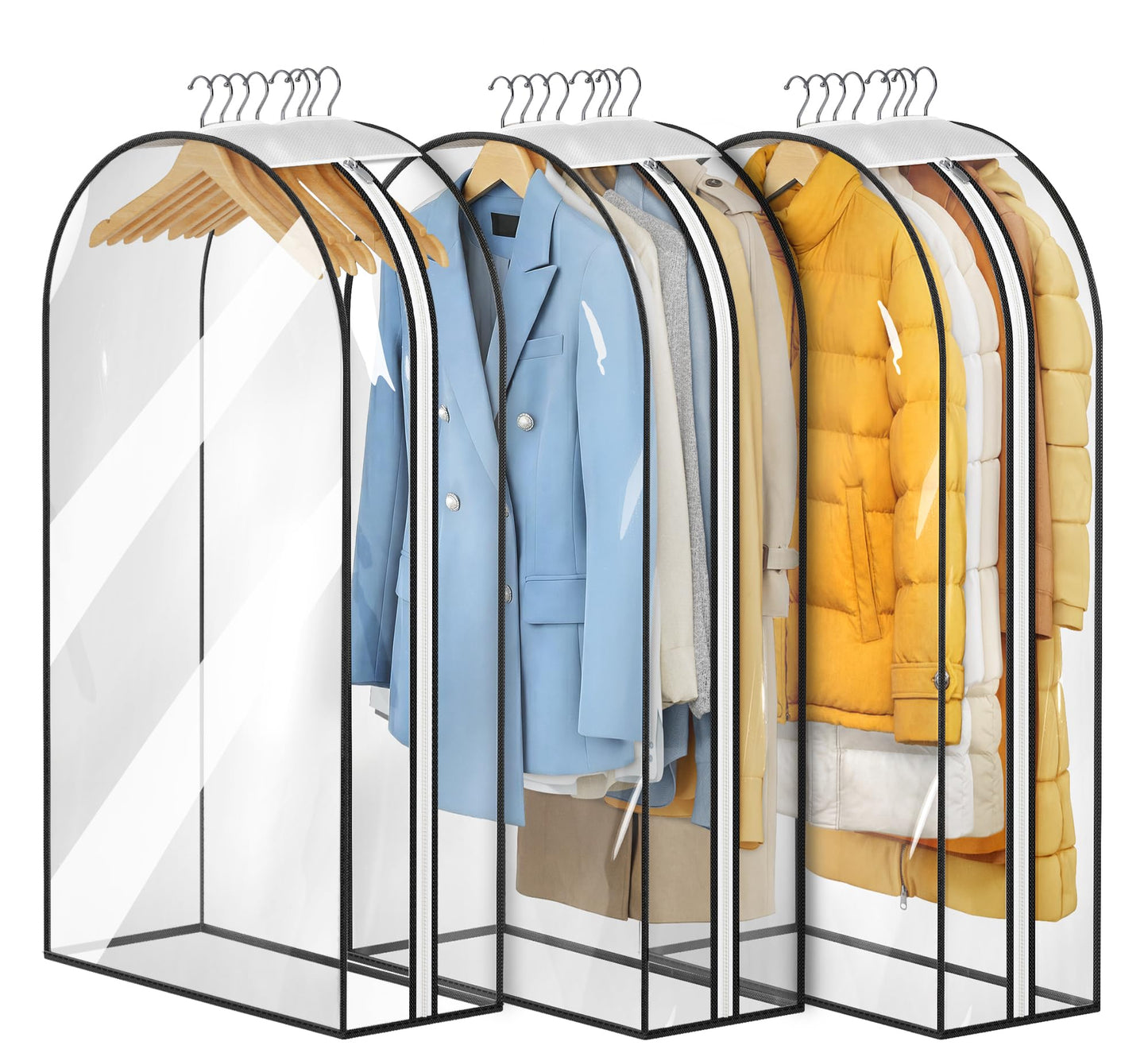 MISSLO 10" Gusseted All Clear Garment Bags for Hanging Clothes 3 Packs 40" Suit Bags for Closet Storage Hanging Clothes Storage Suit Cover for Shirts, Coats, Dresses