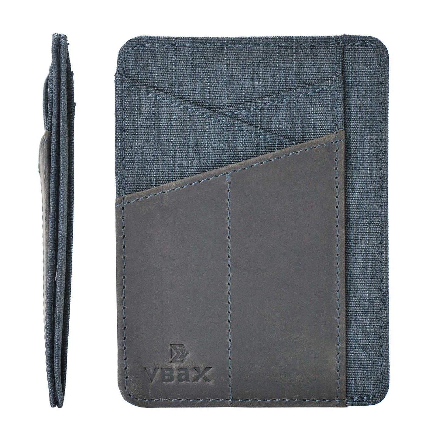 VBAX RFID Slim Wallet for Men Women, 8 Card Slot Leather Minimalist Front Pocket Credit Card Holders, Grey Canvas