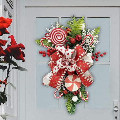 Christmas Swag Wreath Xmas Teardrop Wreath Green Leaves Wreath Wall Hanging Door Garland Front Door Wreath for Xmas Front Door Window Holiday Decor