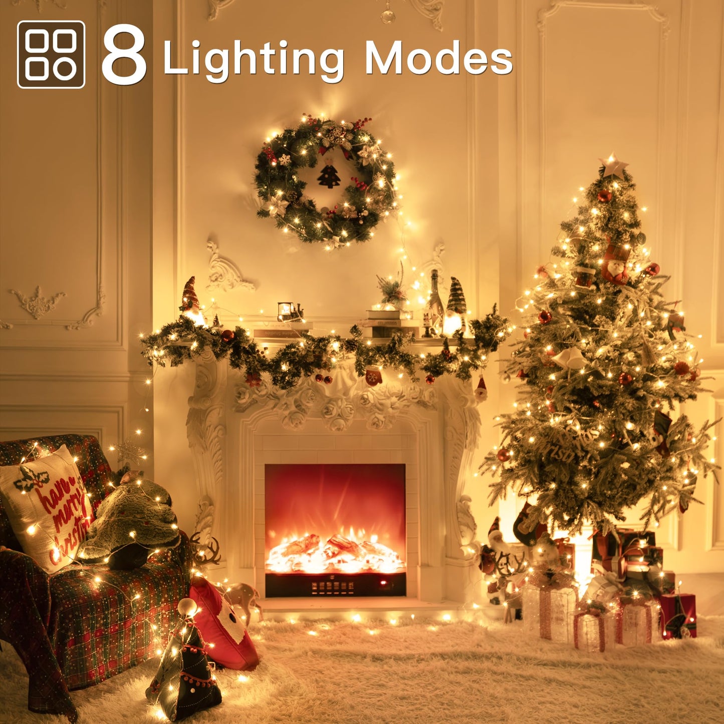 Ccinny 49FT 150 LED Christmas Lights Outdoor Waterproof, Timer & Memory Function, 8 Modes Warm White String Lights Plug in Twinkle Lights for Xmas Tree Holiday Garden Indoor Party Decor