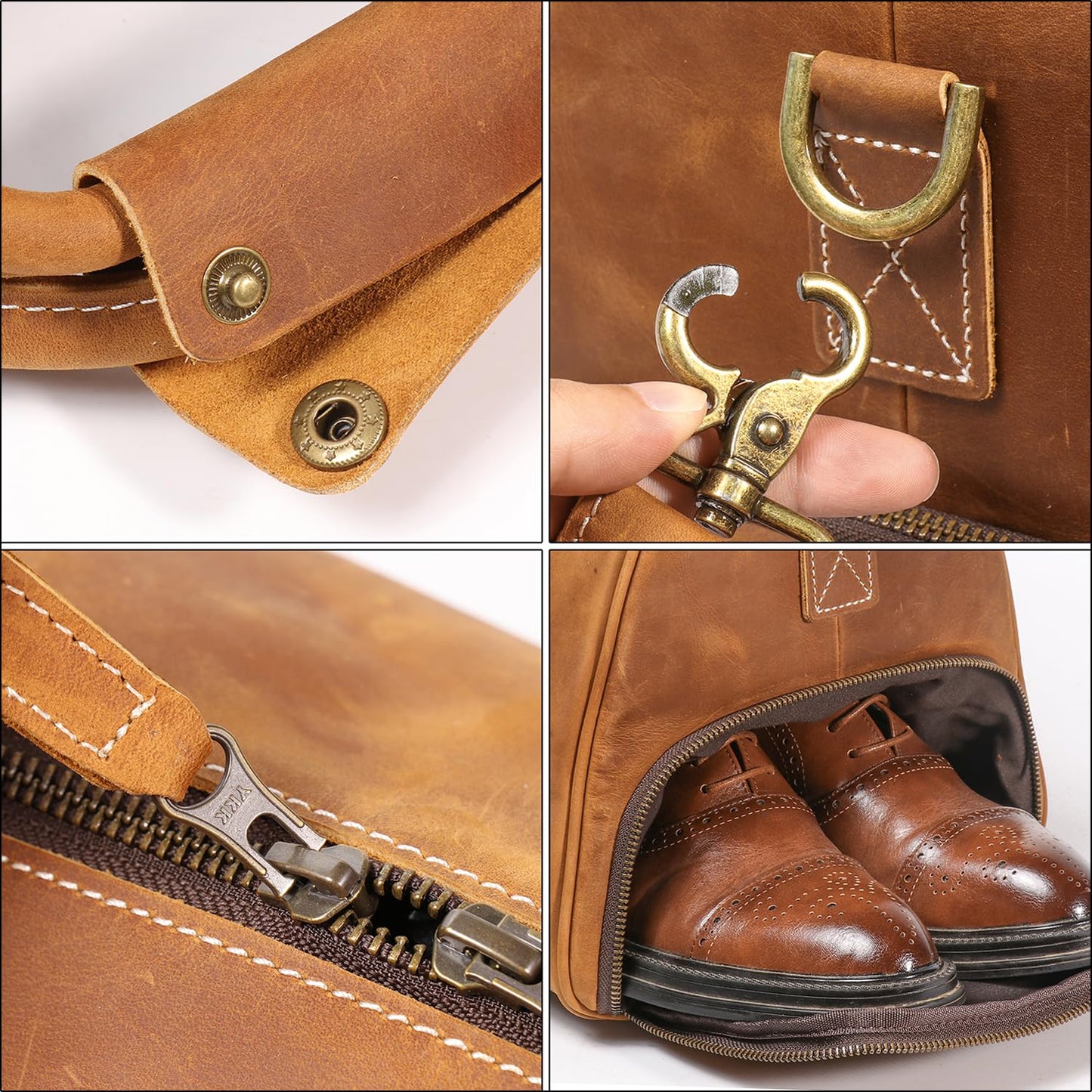 Luokir Mens Leather Weekend Bag Classic Leather Travel Duffel Bags YKK Zipper with Shoes Compartment Sports Vintage Travel Luggage Overnight Carry On Bags (Vintage Brown, 20 Inch)