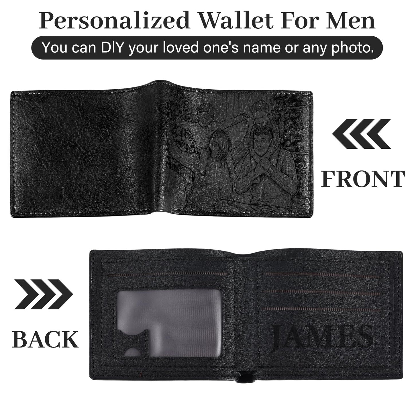 Frienda 12 Sets Fathers Day Black Leather Photo Wallet and Keychains for Men PU Leather Bifold Wallets with Pockets Gifts Church Bulk for Husband Son Dad