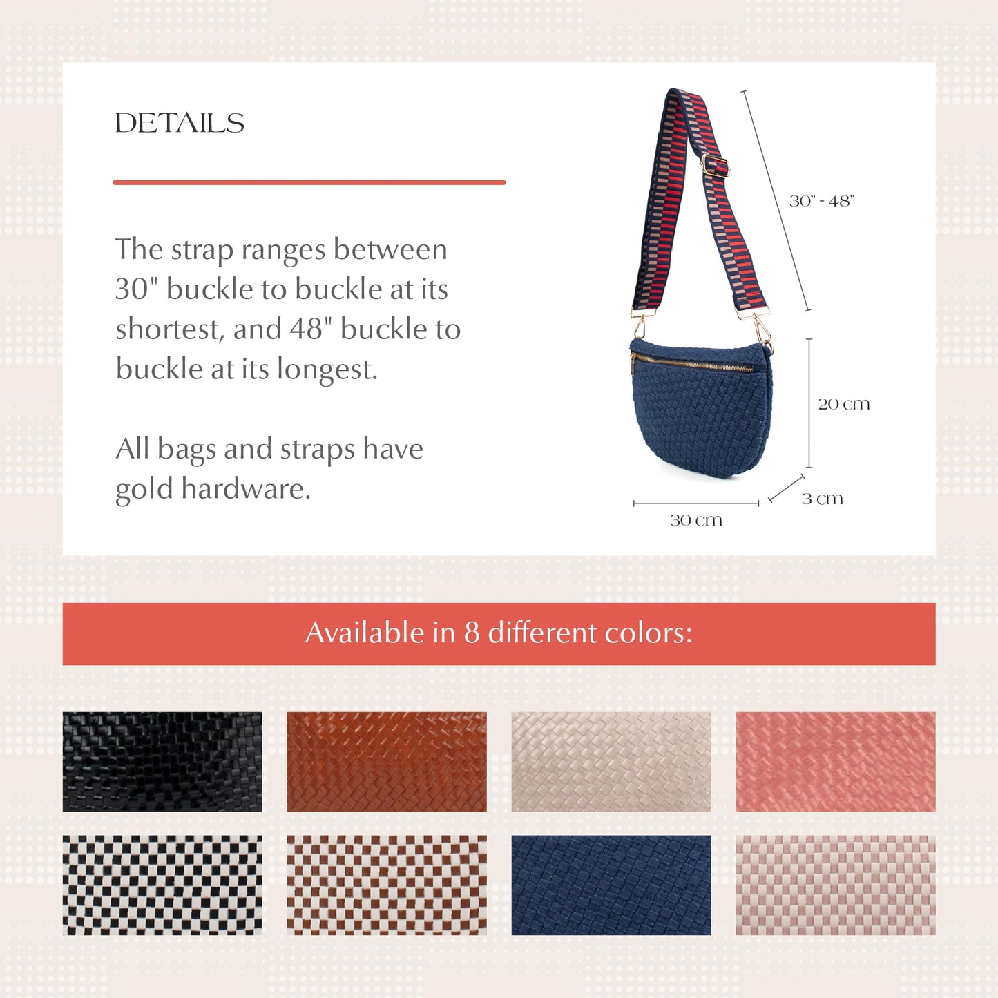Babs + Birdie The Fiona | Woven Bum Bag | Stylish Woven Crossbody Pack | Adjustable Strap for Travel Festivals & Everyday | Brown & White Checkered