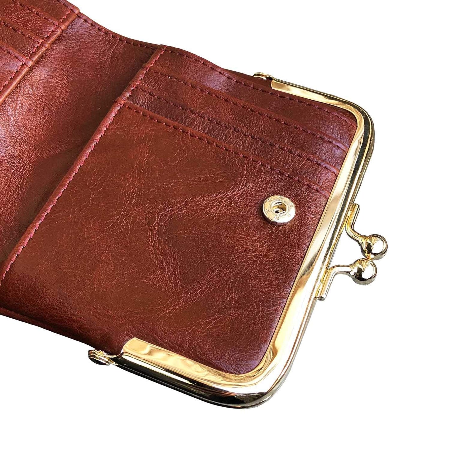 AOXONEL Womens Wallet Small Rfid Ladies Compact Bifold Leather Vintage Coin Purse With Zipper and Kiss Lock (Brown)
